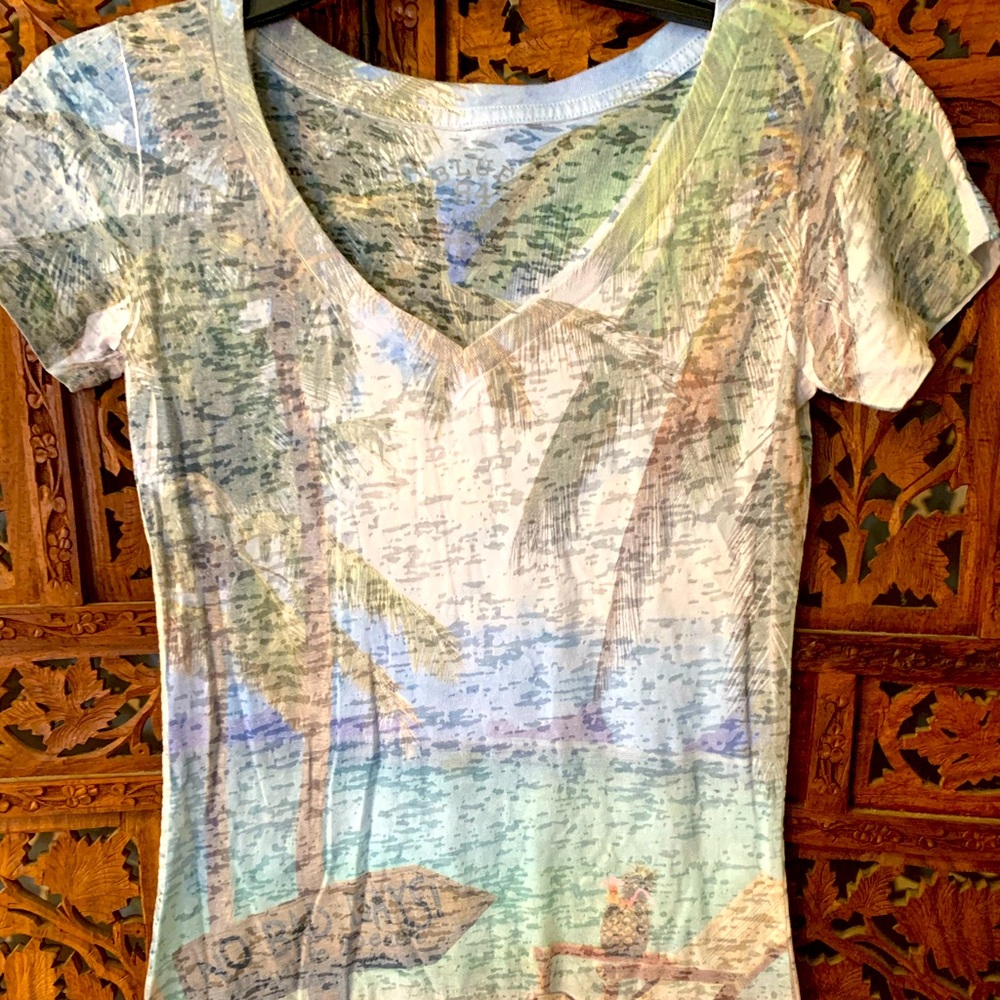 No Bad Days Island print sheer T-shirt Blue 84 fun